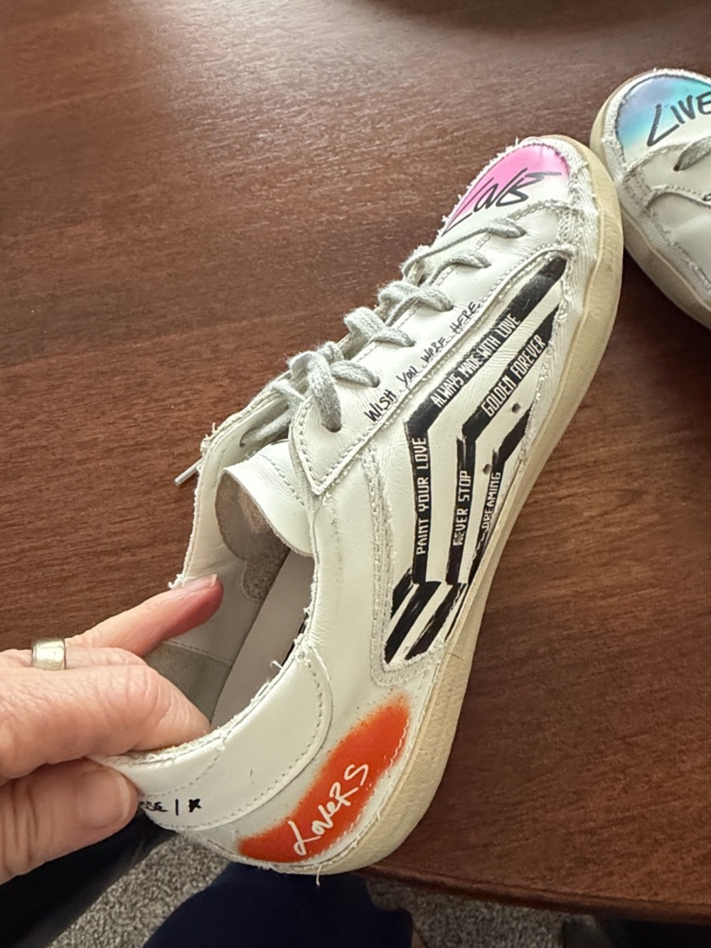 Golden Goose White Low-Top Sneakers with Multicolor Graffiti Accents - Picture 12 of 15